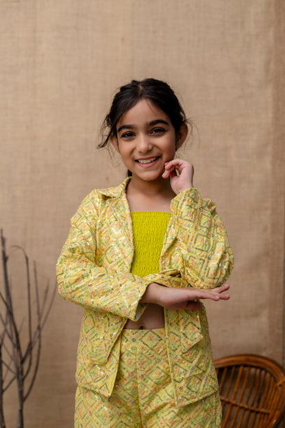 Girls Top, Pant With Jacket Set