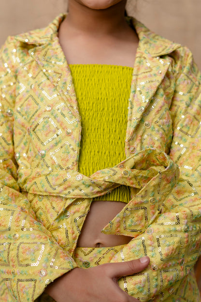 Girls Top, Pant With Jacket Set