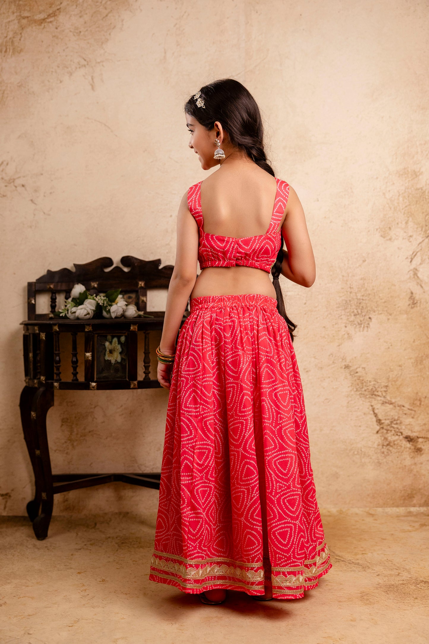 Baby Girls Bandhani Lehenga And Choli Set With Dupatta