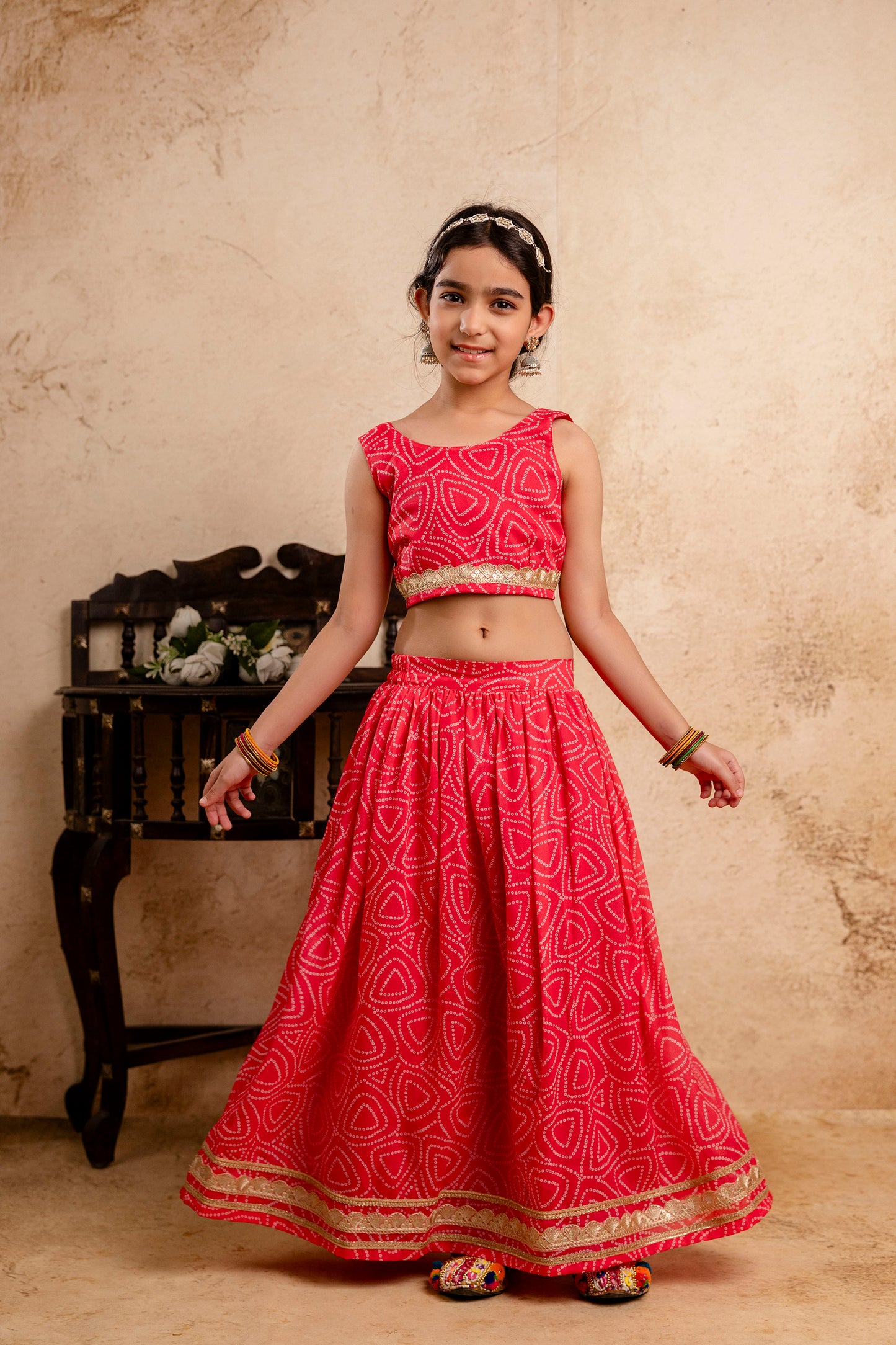 Baby Girls Bandhani Lehenga And Choli Set With Dupatta