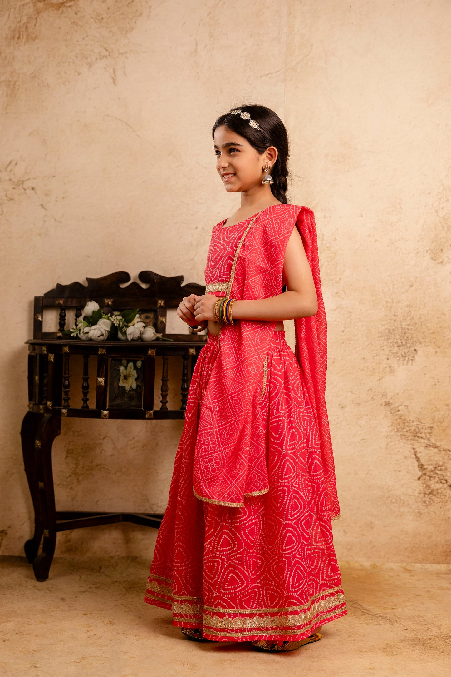 Baby Girls Bandhani Lehenga And Choli Set With Dupatta