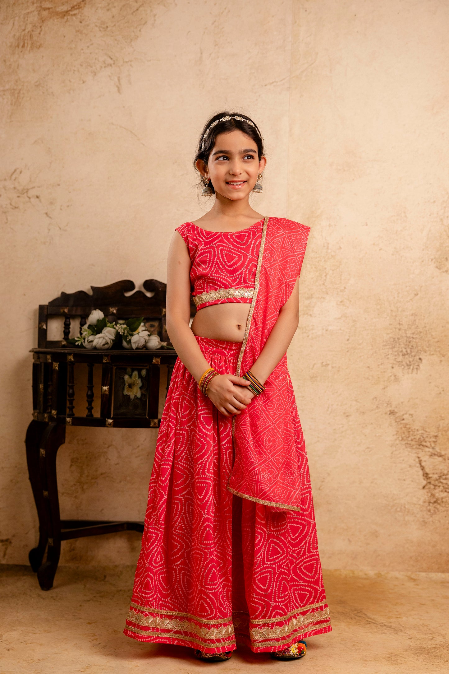 Baby Girls Bandhani Lehenga And Choli Set With Dupatta