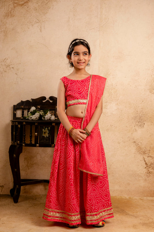 Baby Girls Bandhani Lehenga And Choli Set With Dupatta