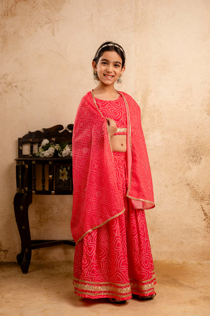 Baby Girls Bandhani Lehenga And Choli Set With Dupatta