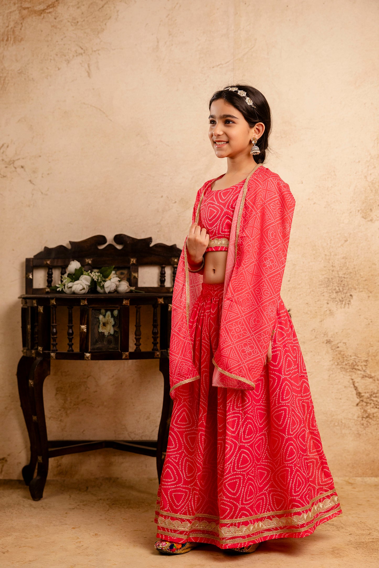 Baby Girls Bandhani Lehenga And Choli Set With Dupatta