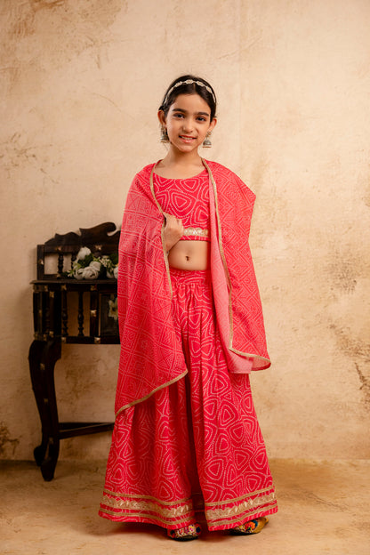 Baby Girls Bandhani Lehenga And Choli Set With Dupatta