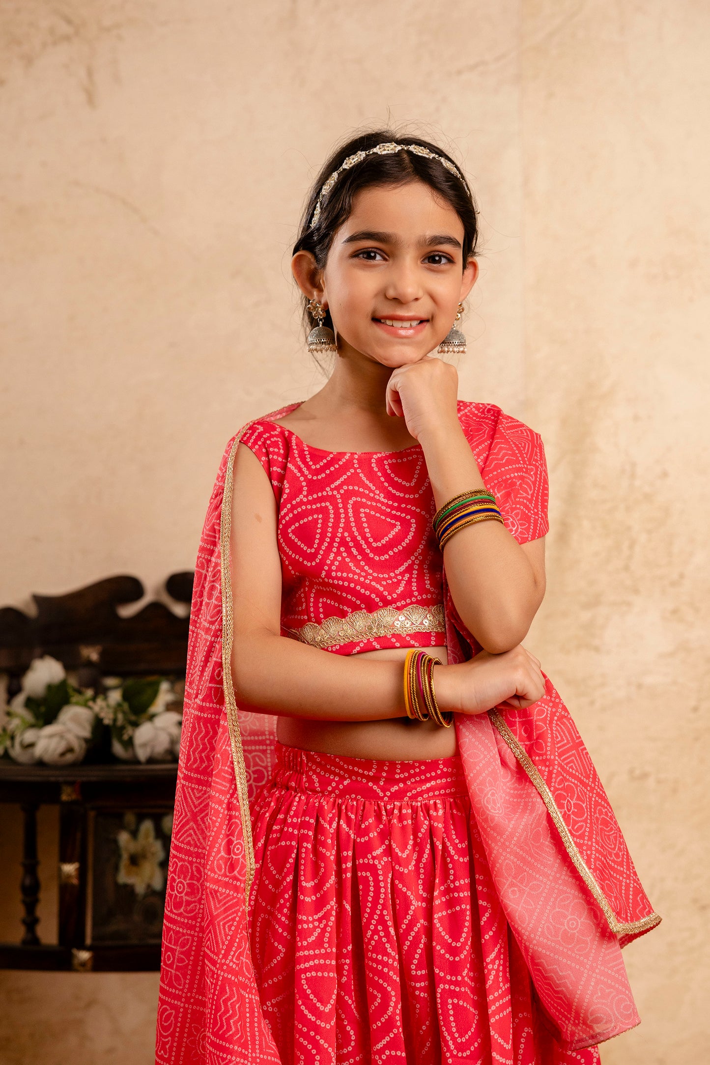 Baby Girls Bandhani Lehenga And Choli Set With Dupatta