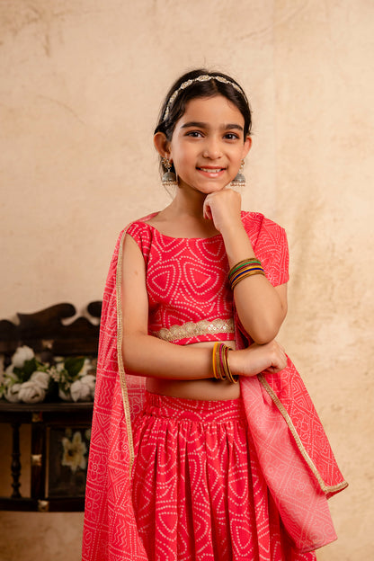 Baby Girls Bandhani Lehenga And Choli Set With Dupatta