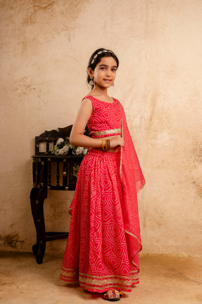Baby Girls Bandhani Lehenga And Choli Set With Dupatta