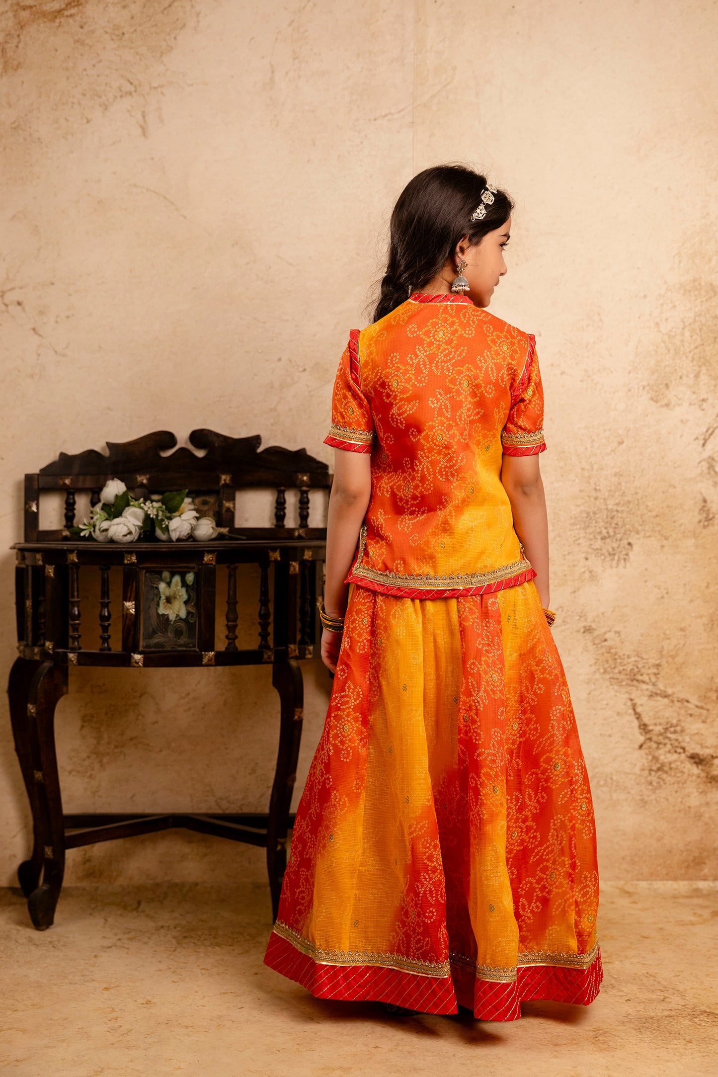 Baby Girls Bandhani Lehenga And Choli Set With Dupatta