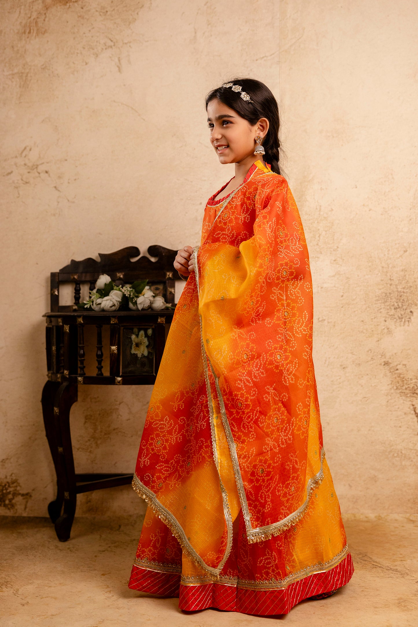 Baby Girls Bandhani Lehenga And Choli Set With Dupatta