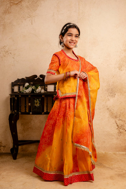 Baby Girls Bandhani Lehenga And Choli Set With Dupatta
