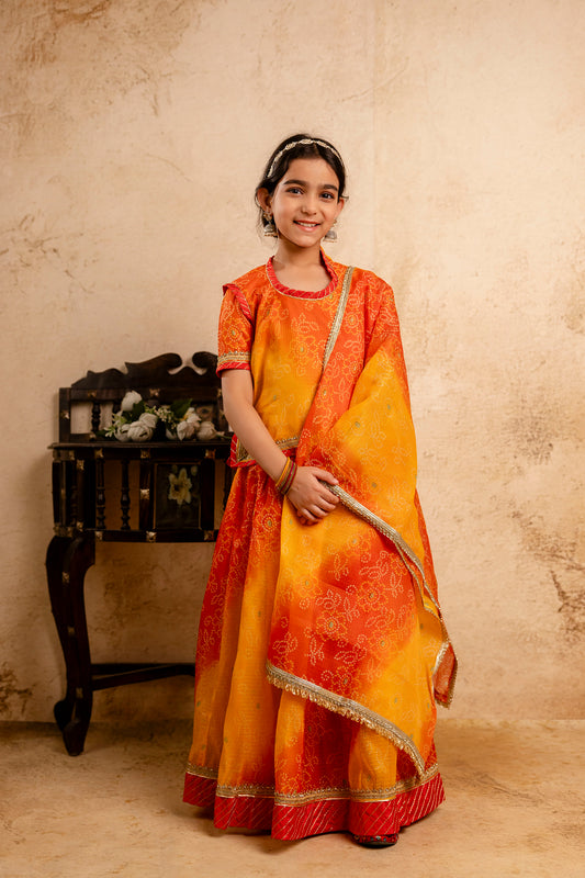 Baby Girls Bandhani Lehenga And Choli Set With Dupatta
