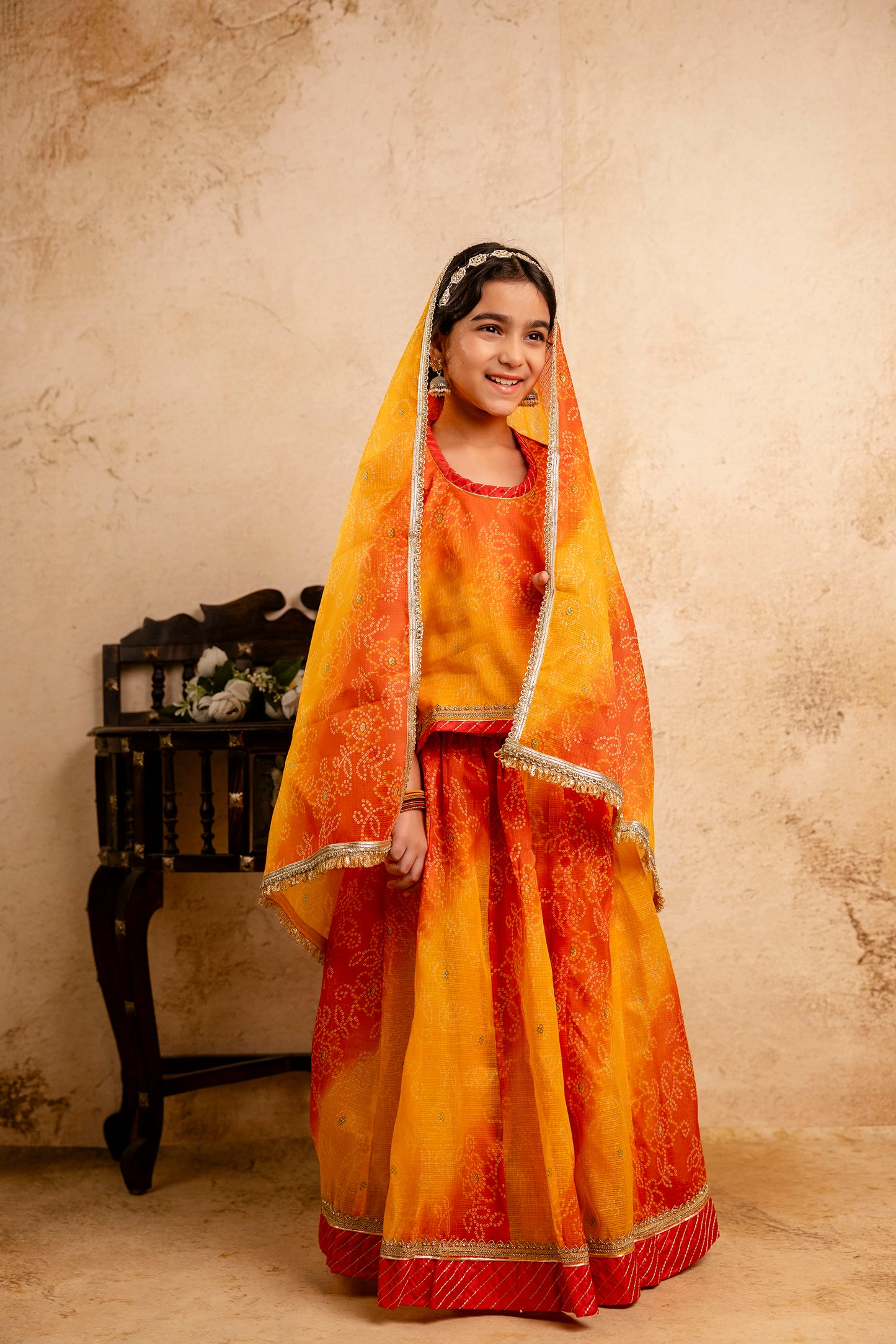 Baby Girls Bandhani Lehenga And Choli Set With Dupatta
