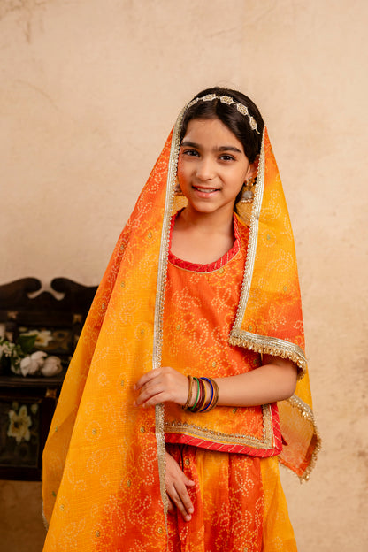 Baby Girls Bandhani Lehenga And Choli Set With Dupatta