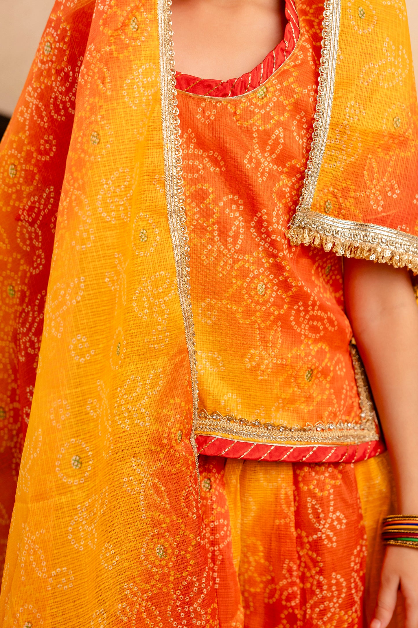 Baby Girls Bandhani Lehenga And Choli Set With Dupatta