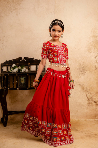 Girls Kids  Embroidered Lehenga and Choli Set