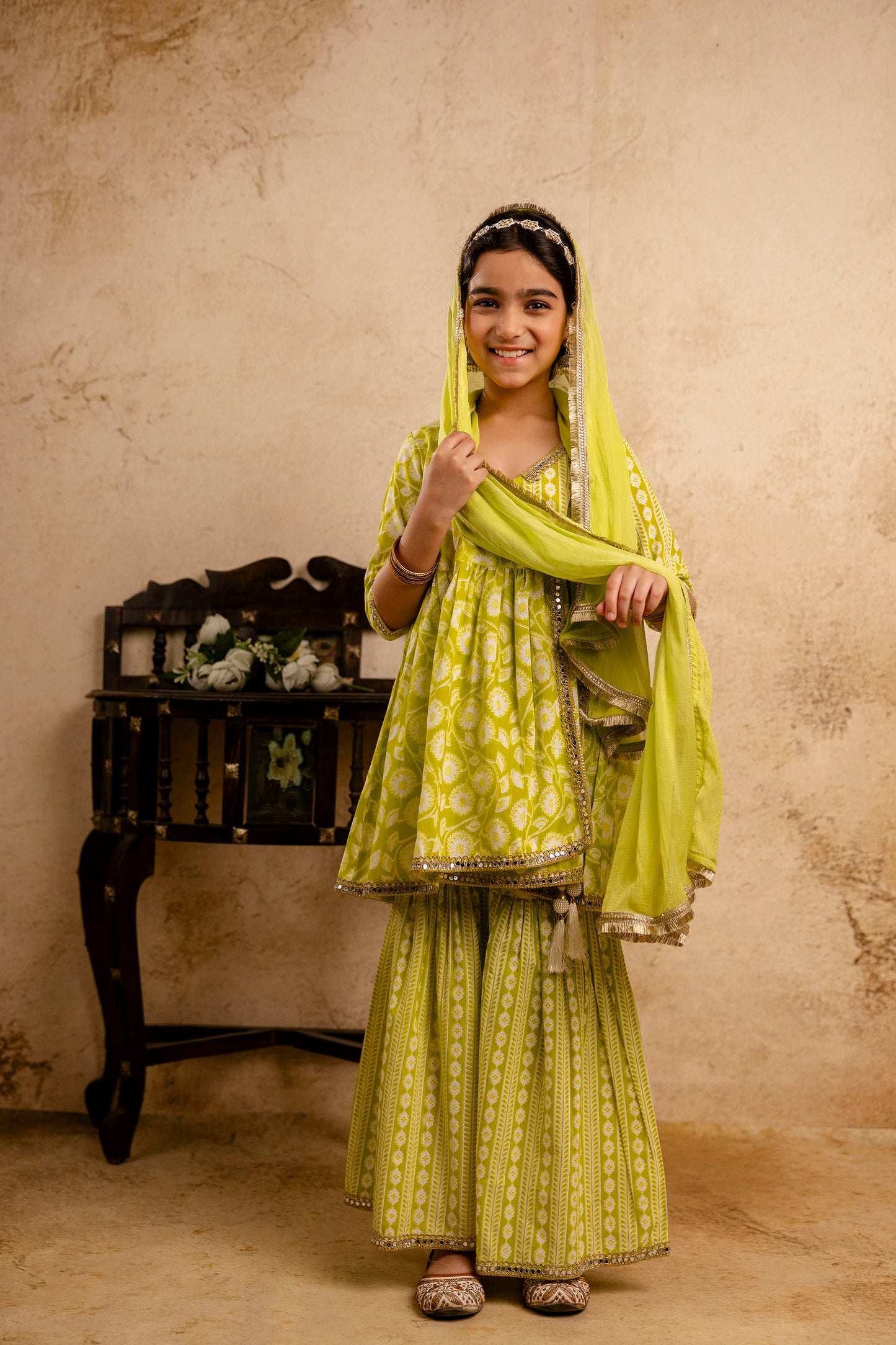 Girls Anarkali Kurta and Sharara With Dupatta Set