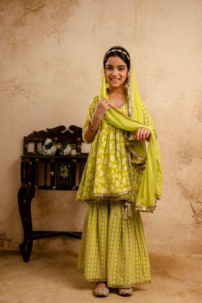 Girls Anarkali Kurta and Sharara With Dupatta Set