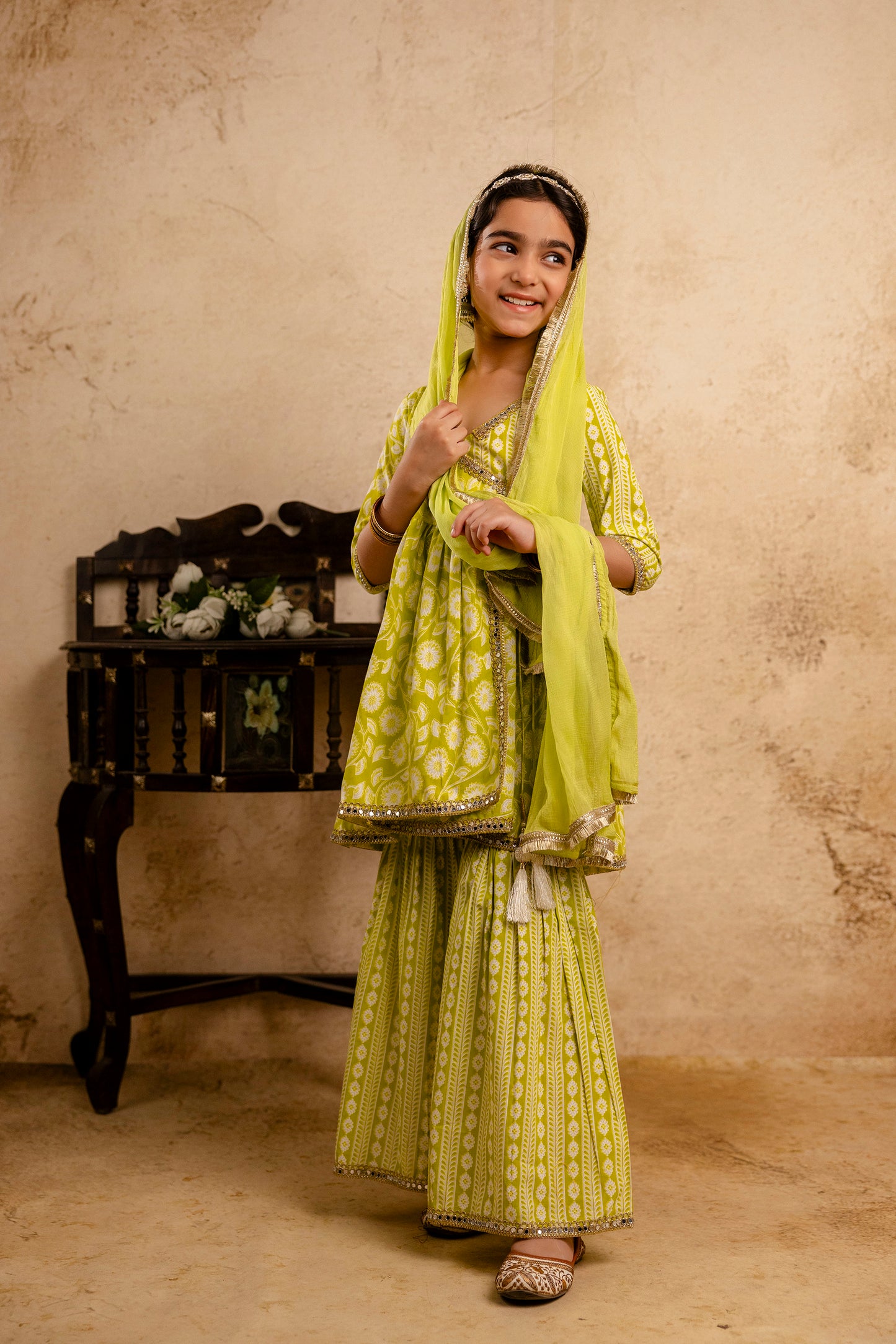 Girls Anarkali Kurta and Sharara With Dupatta Set