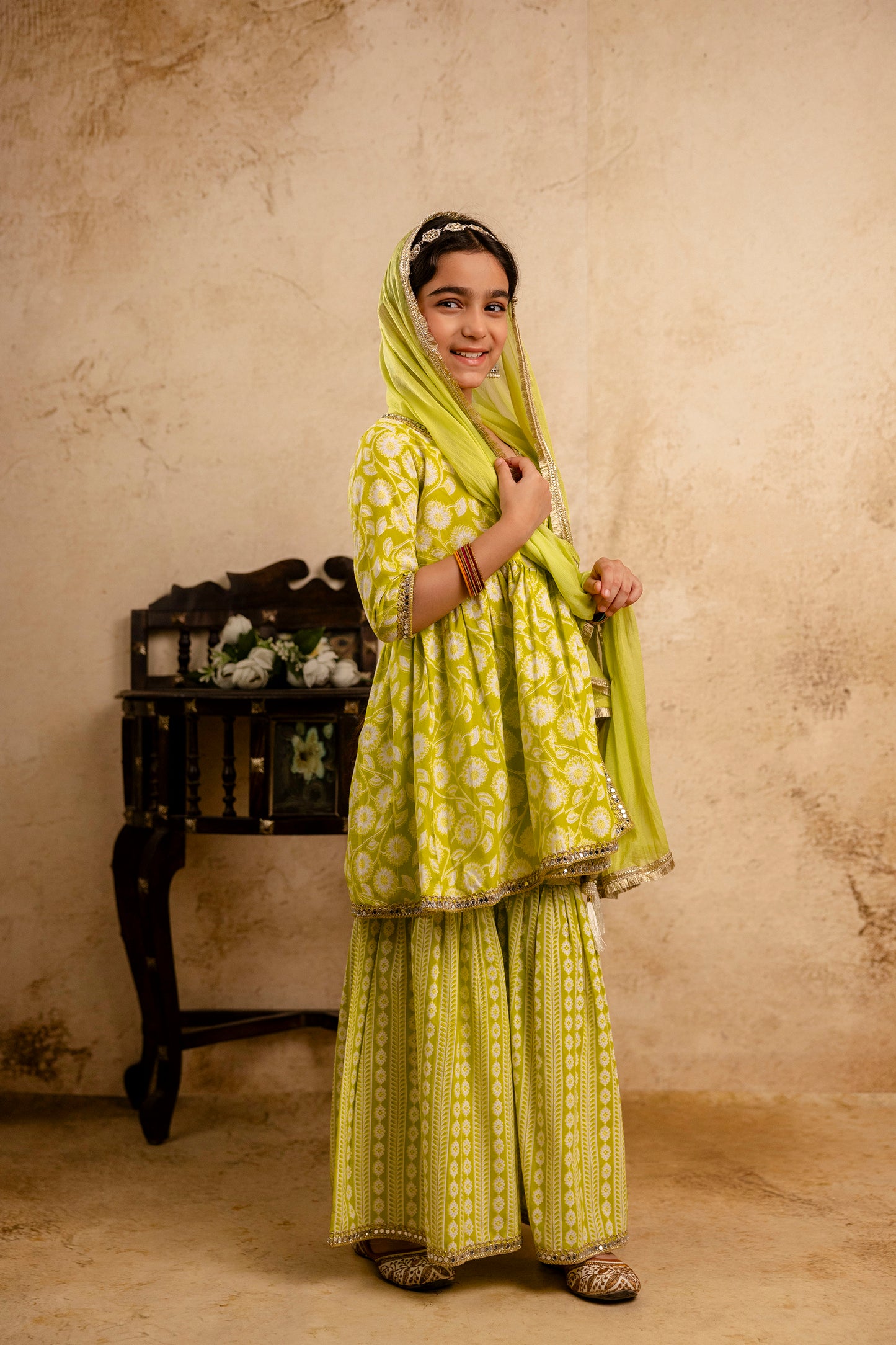 Girls Anarkali Kurta and Sharara With Dupatta Set