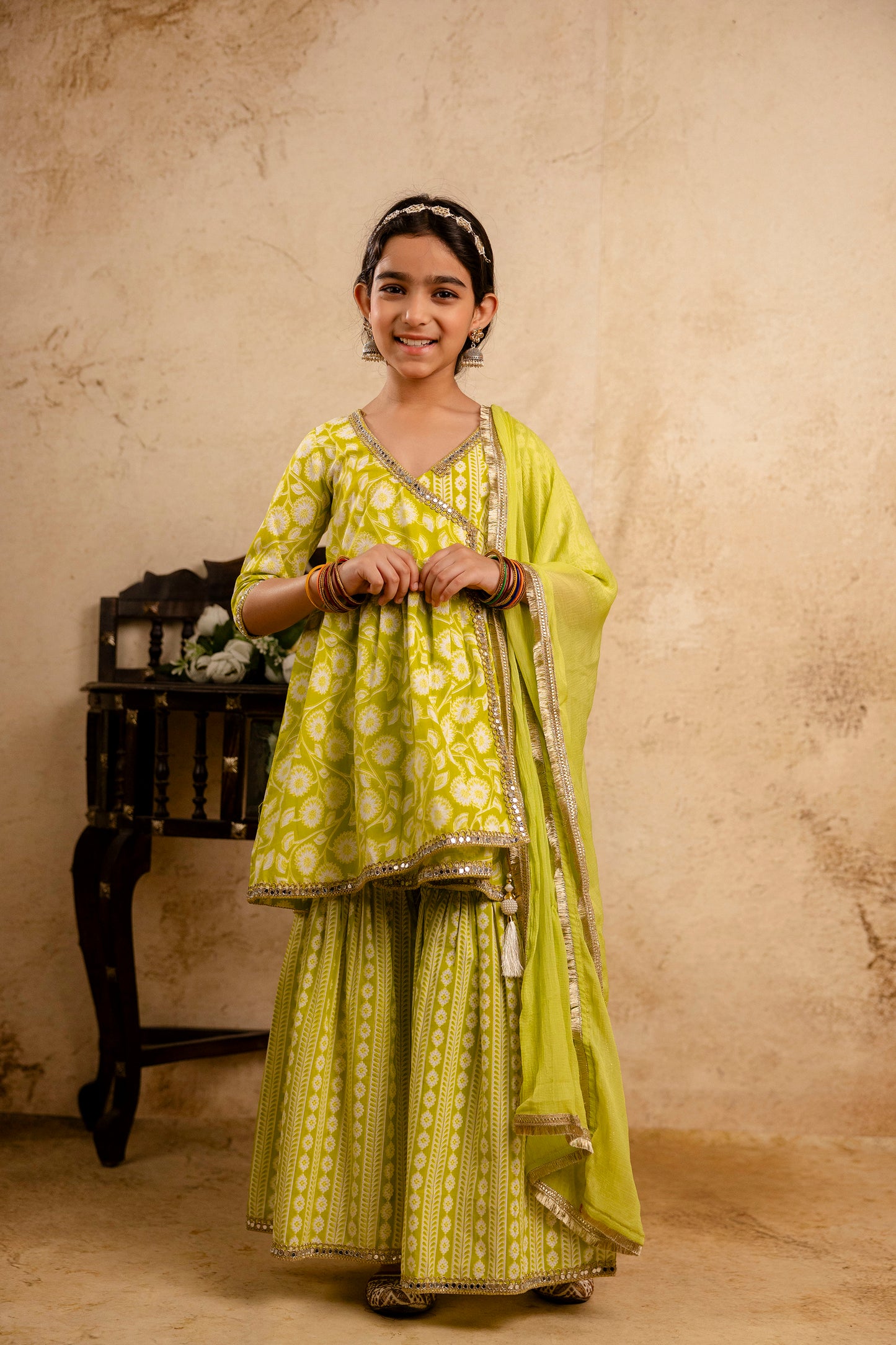 Girls Anarkali Kurta and Sharara With Dupatta Set