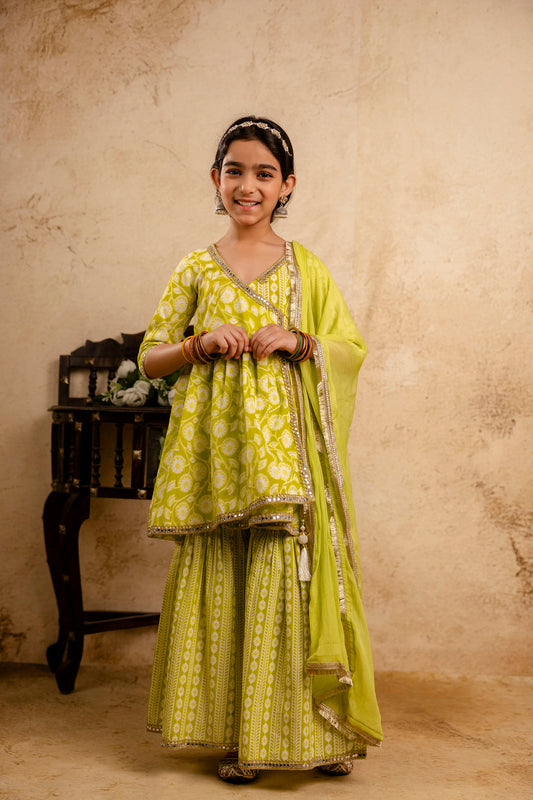 Girls Anarkali Kurta and Sharara With Dupatta Set