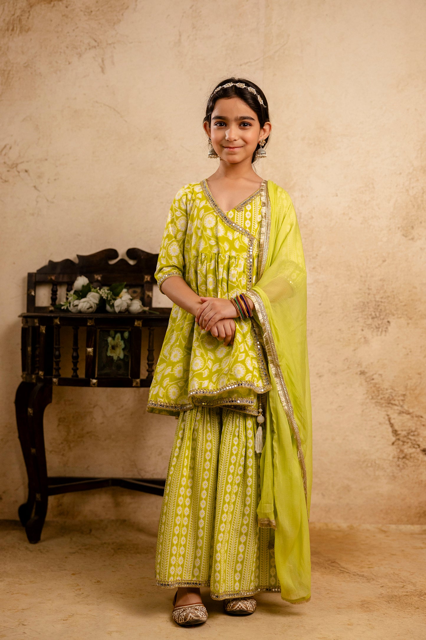 Girls Anarkali Kurta and Sharara With Dupatta Set