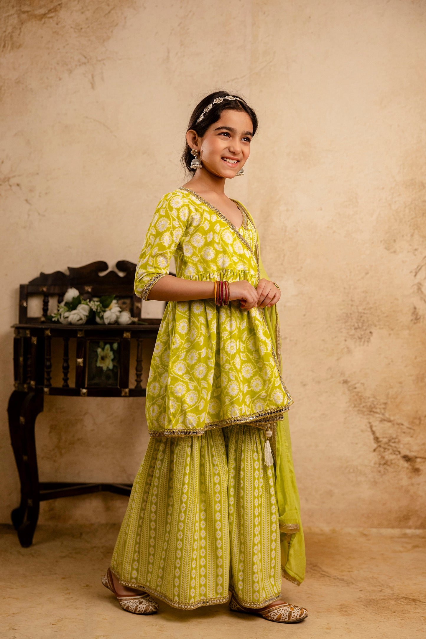 Girls Anarkali Kurta and Sharara With Dupatta Set