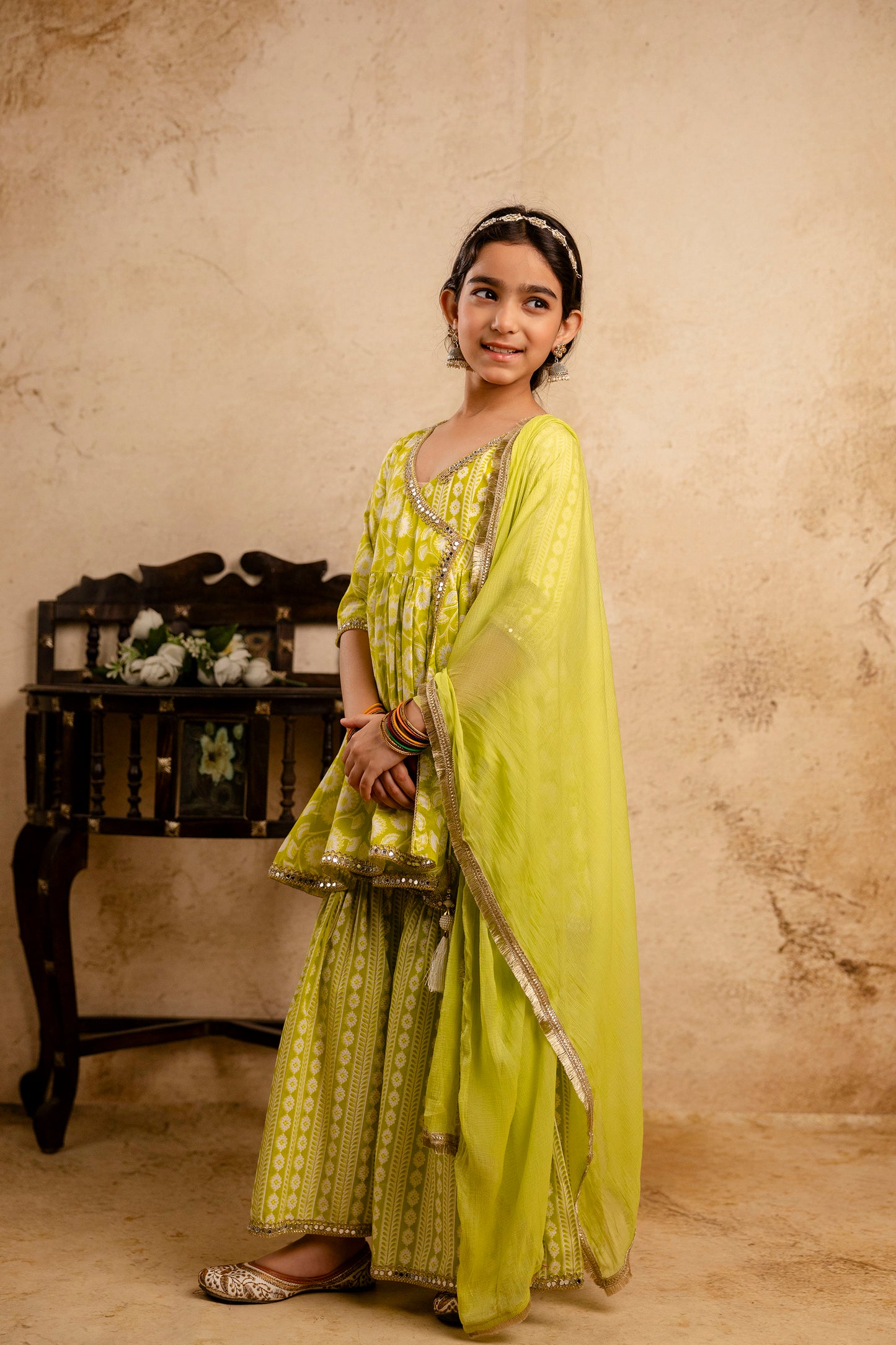 Girls Anarkali Kurta and Sharara With Dupatta Set