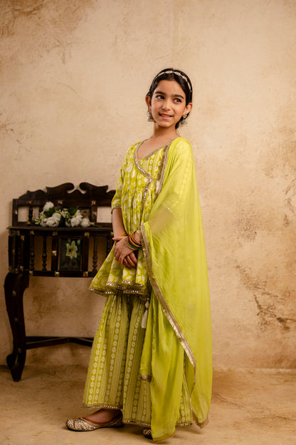 Girls Anarkali Kurta and Sharara With Dupatta Set