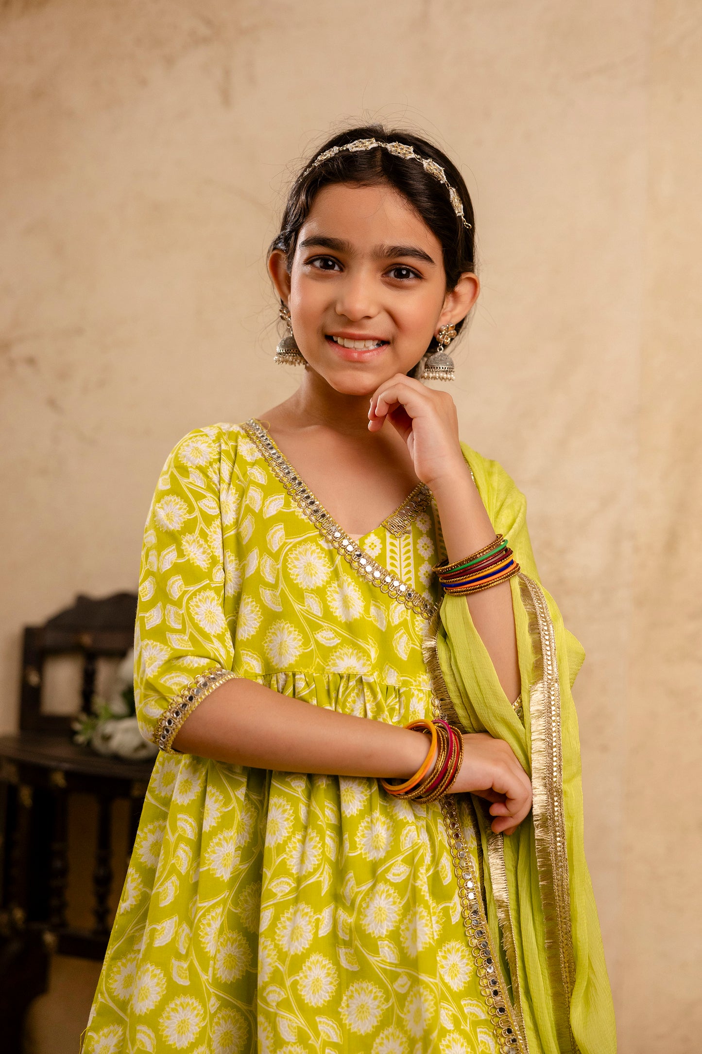 Girls Anarkali Kurta and Sharara With Dupatta Set