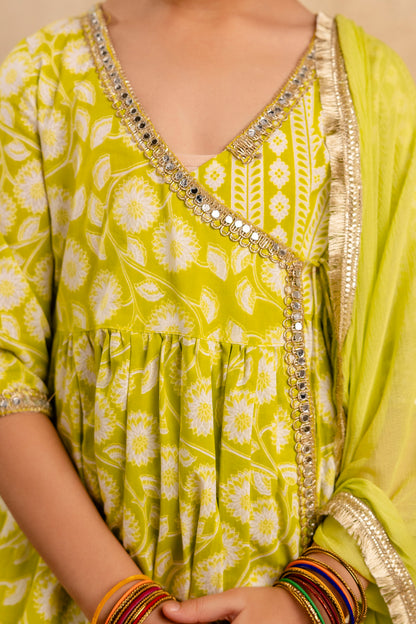 Girls Anarkali Kurta and Sharara With Dupatta Set