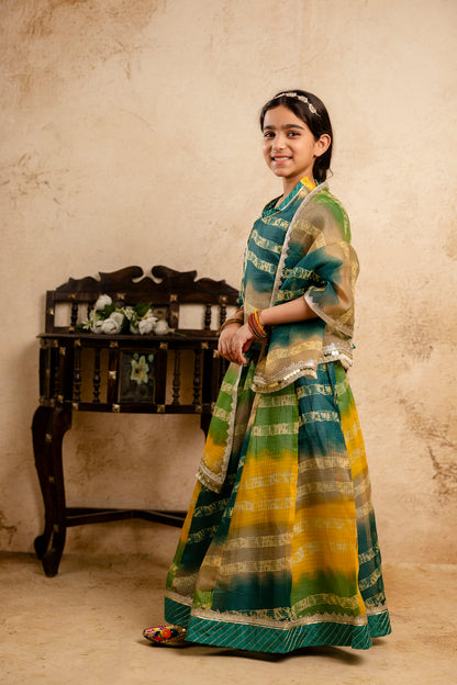 Girls Bandhani Lehenga And Choli Set With Dupatta
