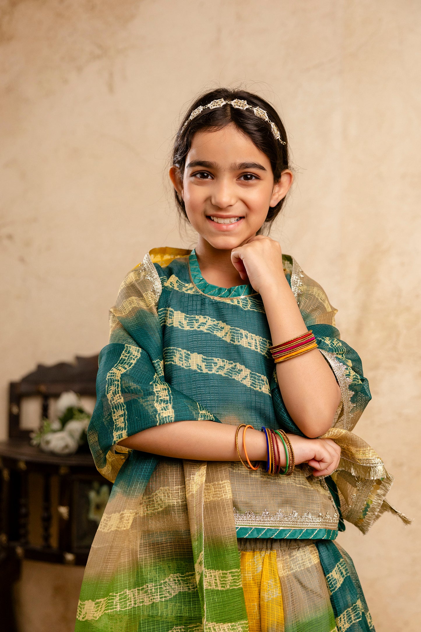 Girls Bandhani Lehenga And Choli Set With Dupatta