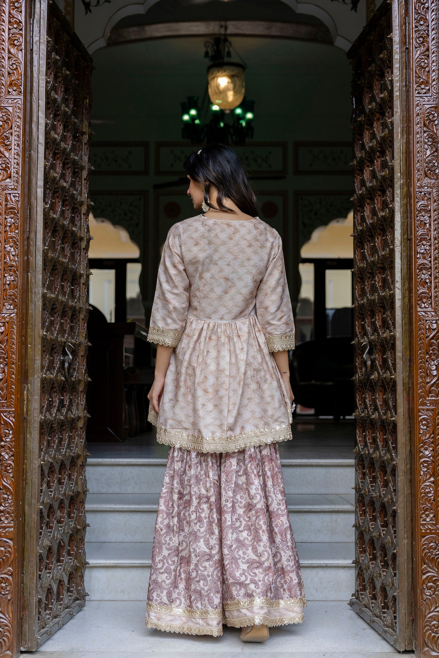 Embroidered Short Kurta, Sharara and Dupatta set