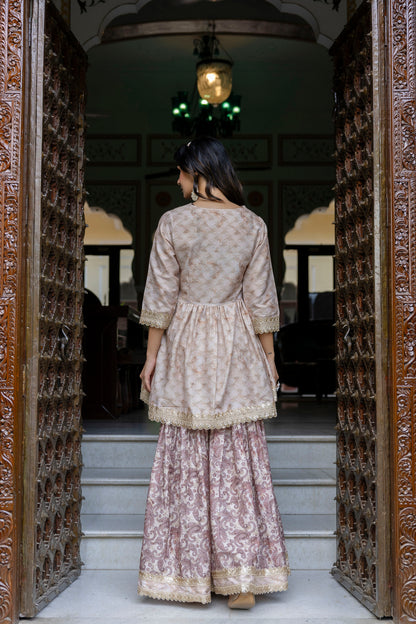 Embroidered Short Kurta, Sharara and Dupatta set