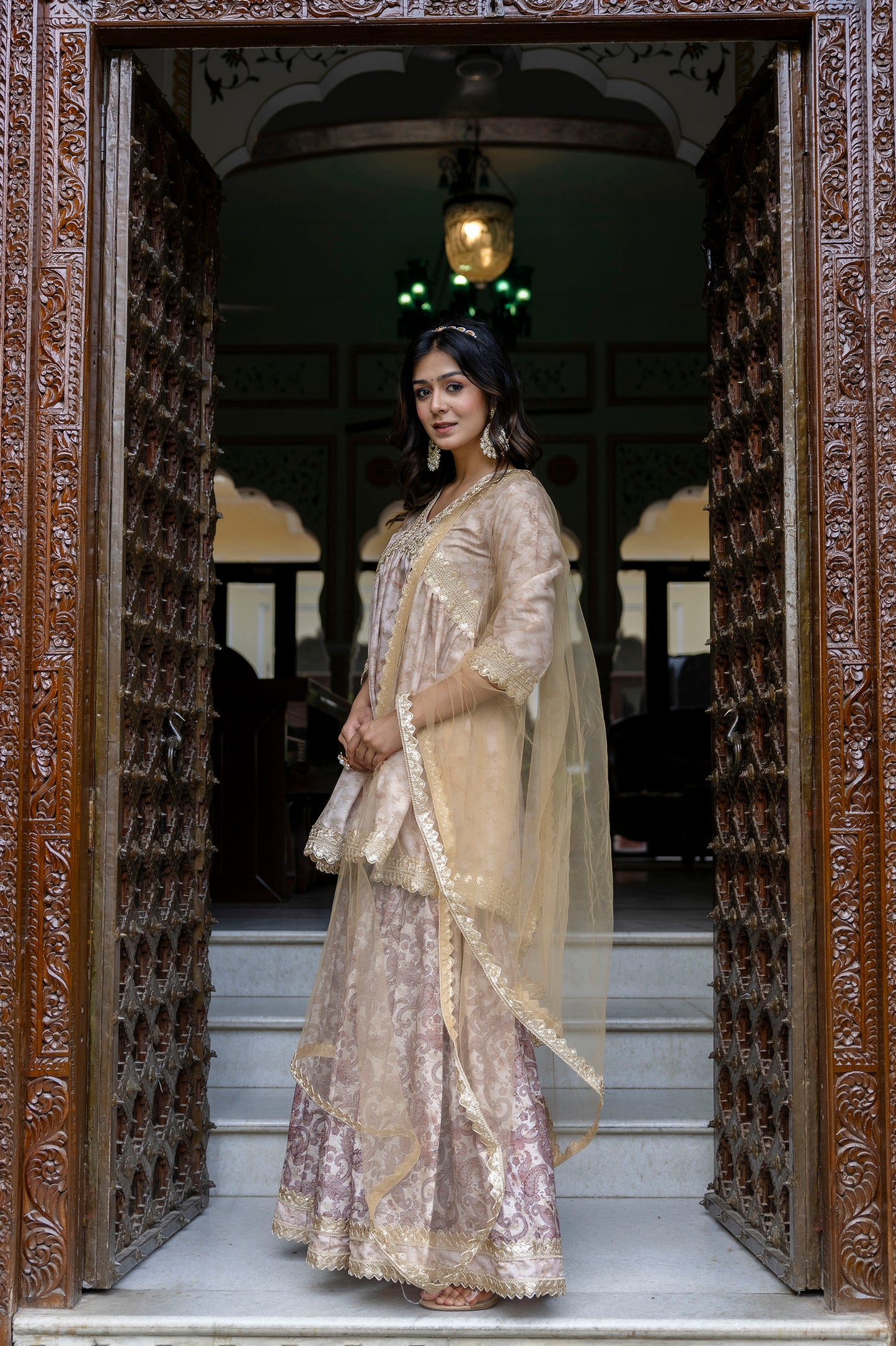 Embroidered Short Kurta, Sharara and Dupatta set