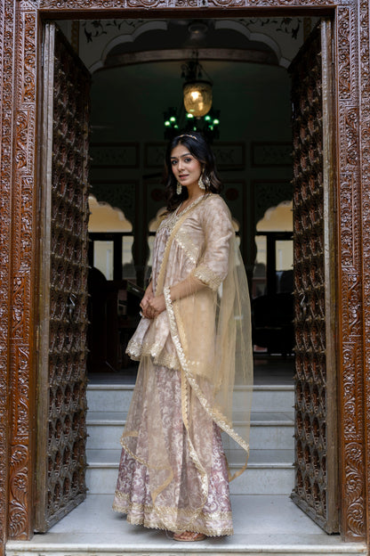 Embroidered Short Kurta, Sharara and Dupatta set