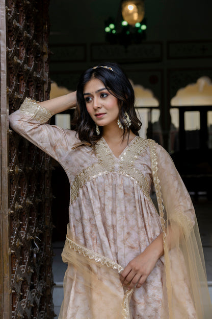 Embroidered Short Kurta, Sharara and Dupatta set