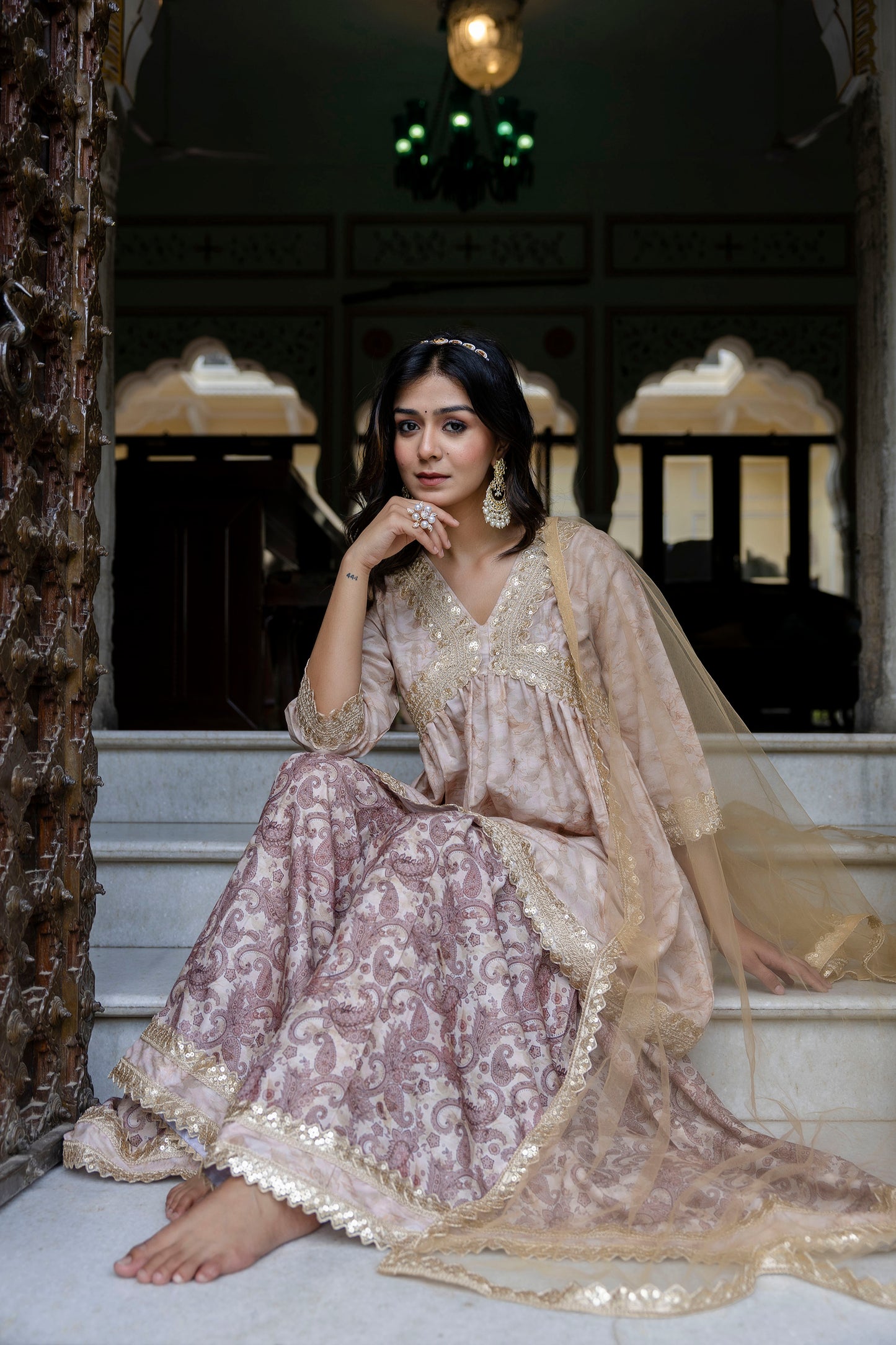 Embroidered Short Kurta, Sharara and Dupatta set