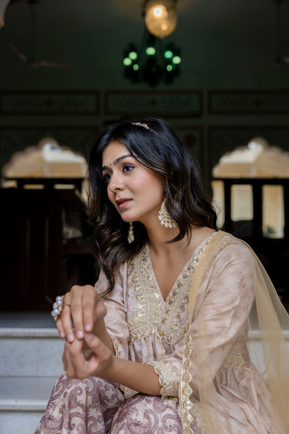 Embroidered Short Kurta, Sharara and Dupatta set