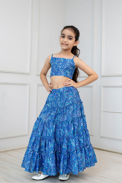 Girls Paisley Print Top and Skirt With Shrug