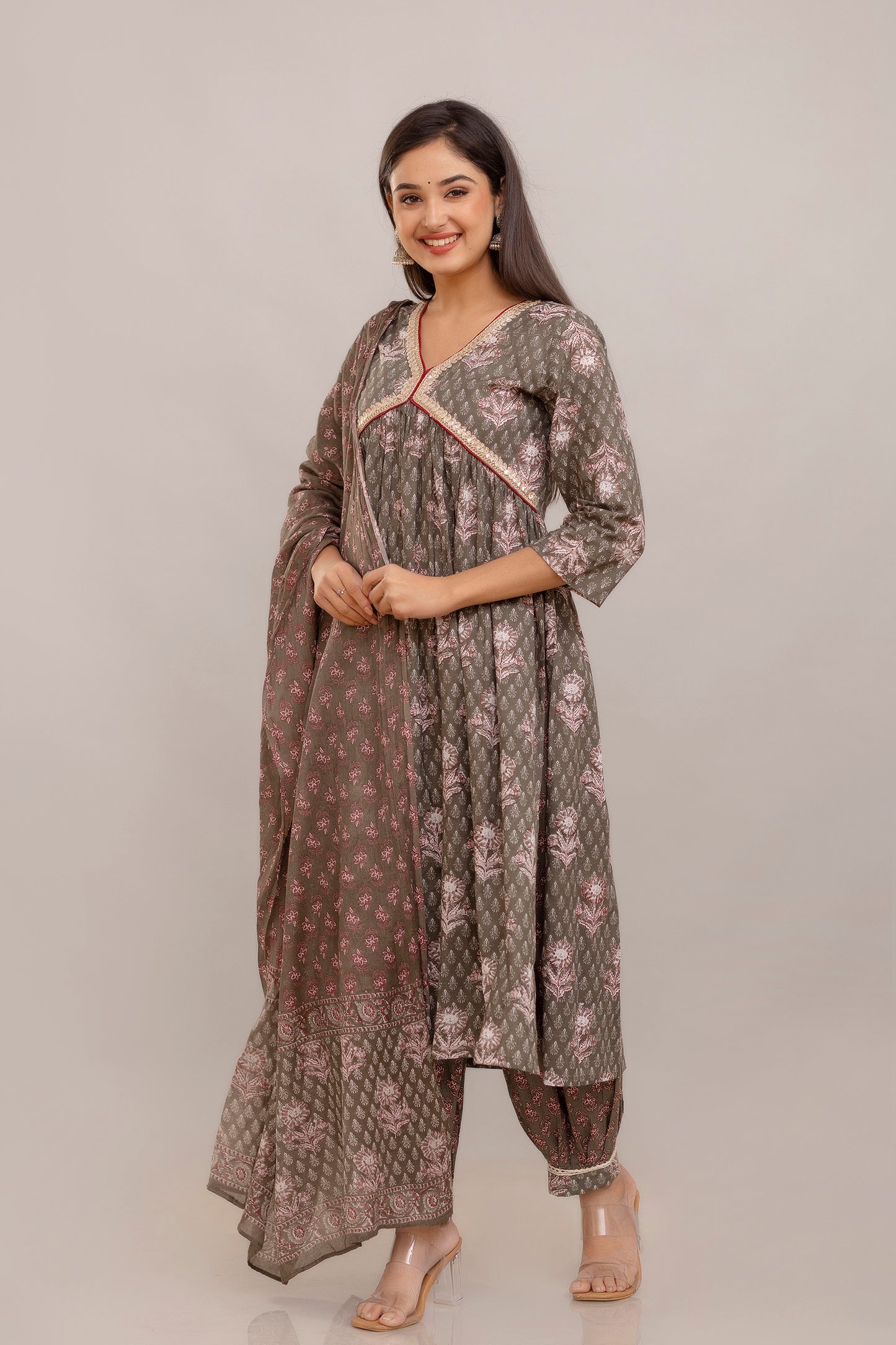 Cotton Printed Alia Cut Dupatta Set