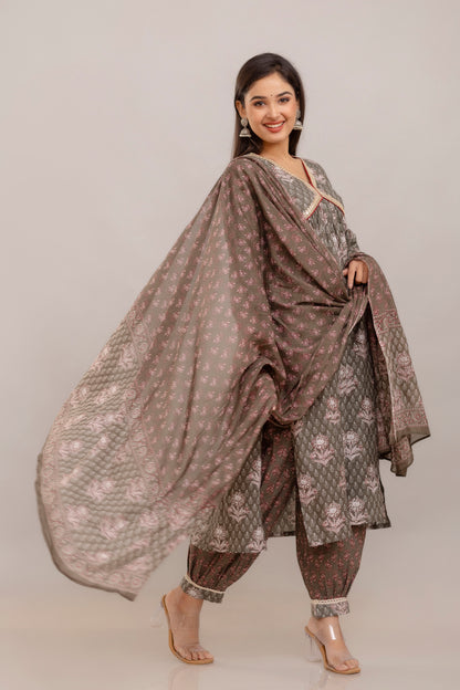 Cotton Printed Alia Cut Dupatta Set