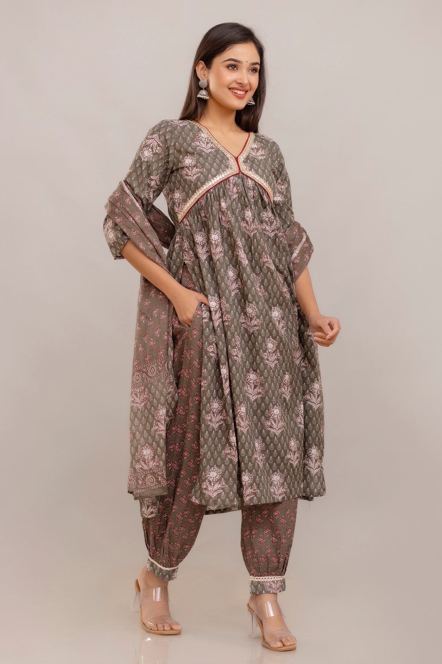 Cotton Printed Alia Cut Dupatta Set