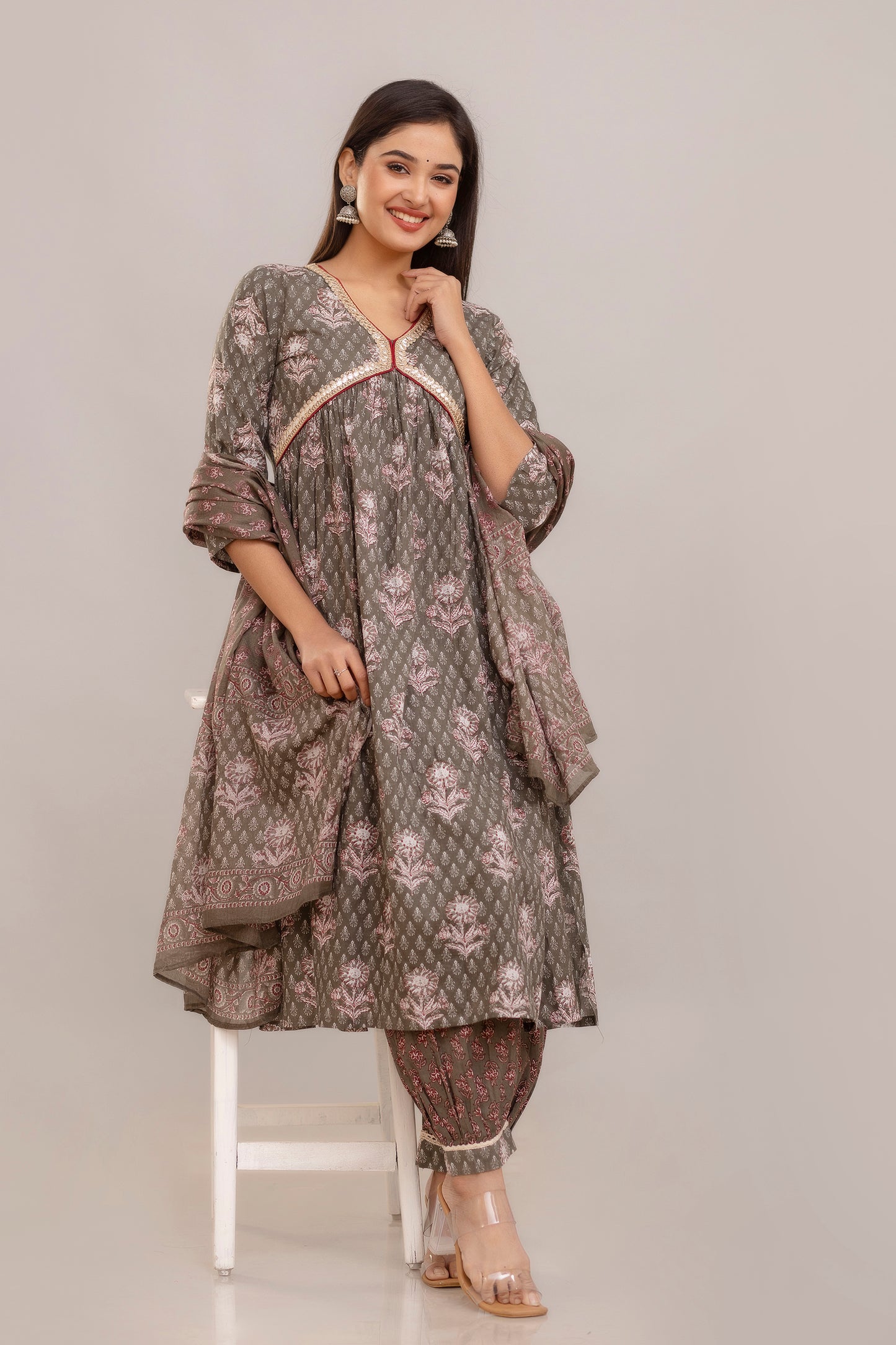 Cotton Printed Alia Cut Dupatta Set