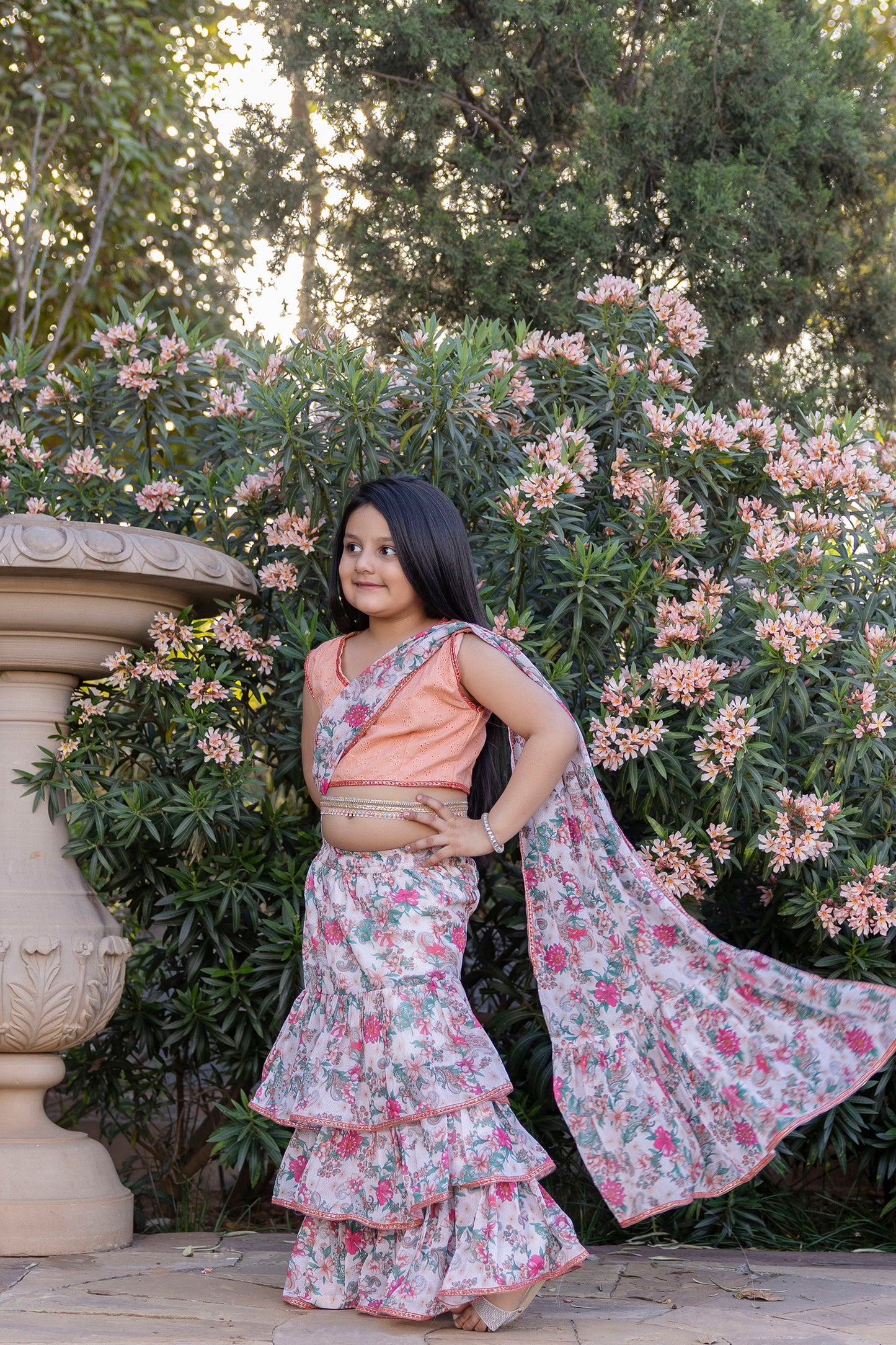 Cutie Diva Girls Pre Draped Ready To Wear Saree With Blouse