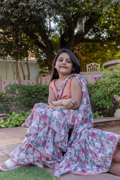 Cutie Diva Girls Pre Draped Ready To Wear Saree With Blouse