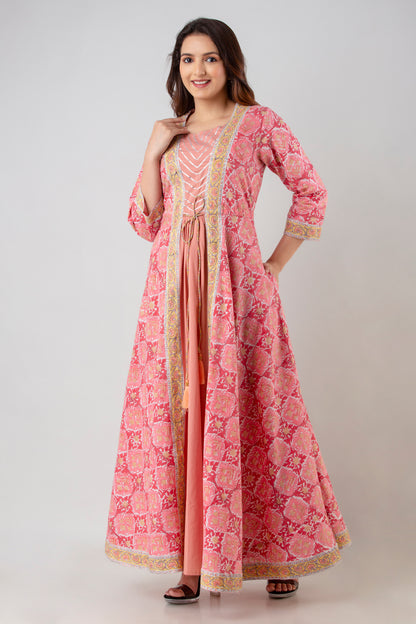 Jaipurite Gota Patti Anarkali kurta in Pink